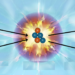 Fusion of a tritium and a deuterium nucleus to form helium-4 and a neutron.